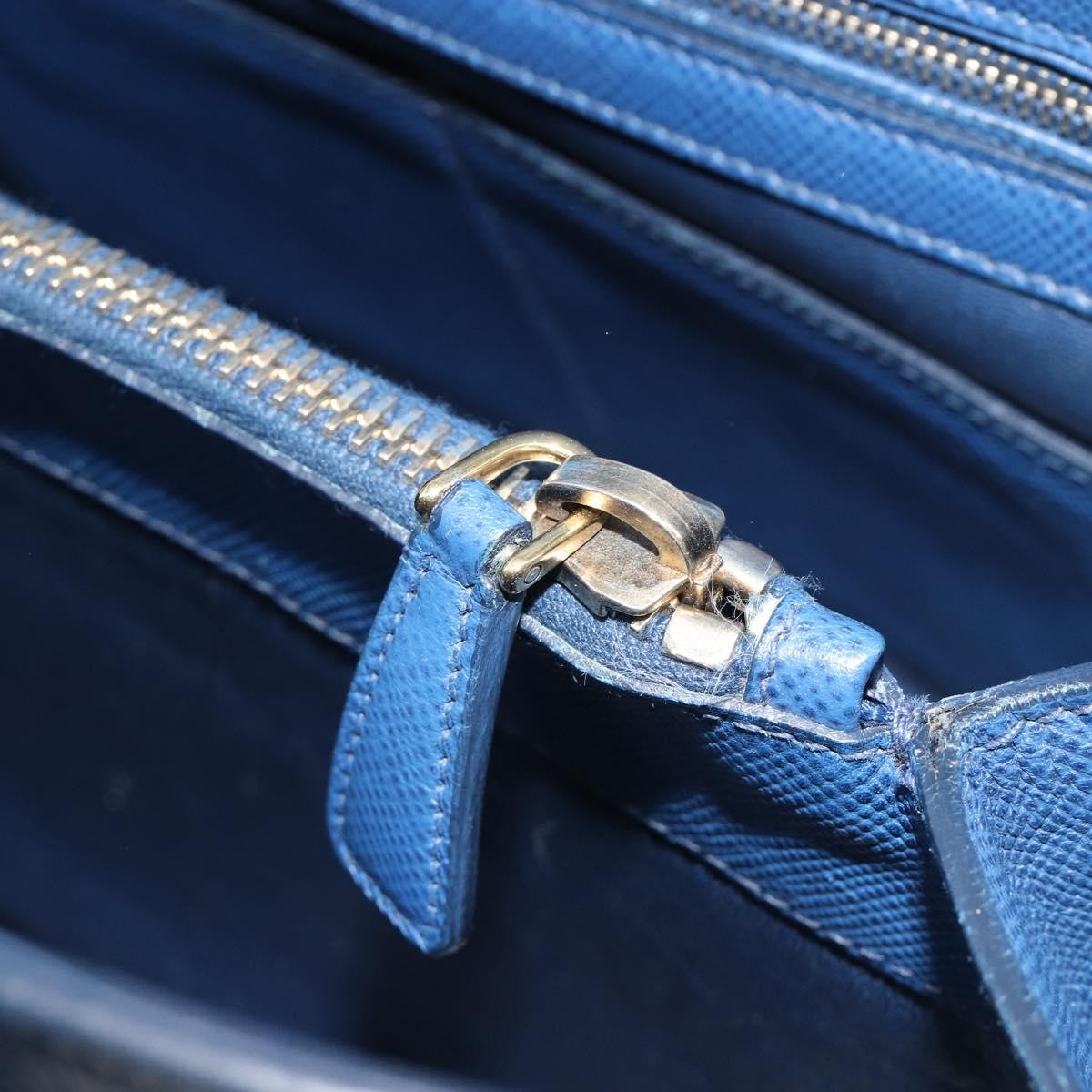 Prada Cuir Promenade Front Zip Tote Leather Blue Leather Handbag (Pre-Owned)