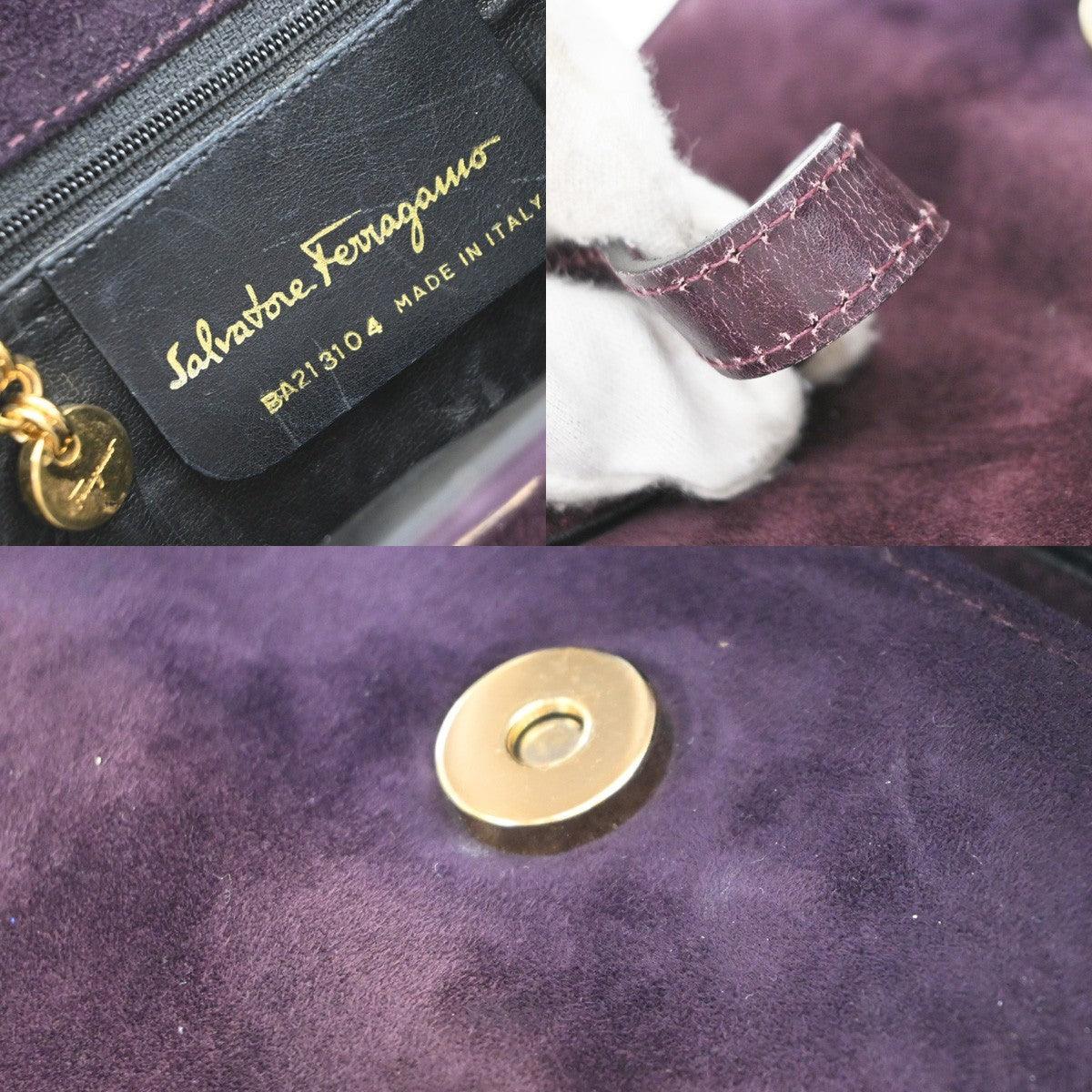 Salvatore Ferragamo Vintage Vara Bow Handle Shoulder Suede Purple Suede Handbag (Pre-Owned)