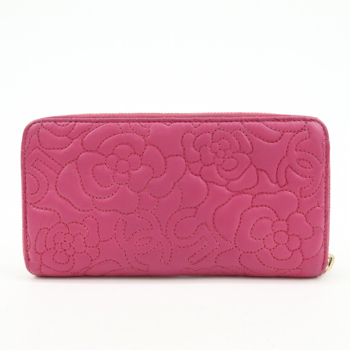 Chanel Zip Around Camellia Patent Pink Calfskin Wallets Accessory (Pre-Owned)