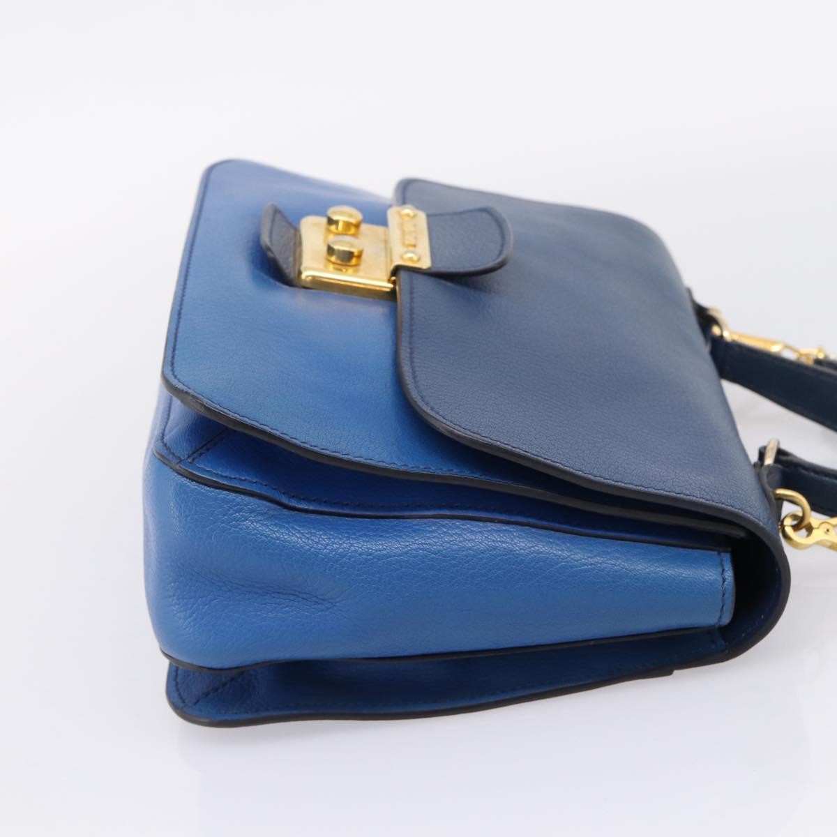 Miu Miu Madras Top Handle Leather Navy Leather Handbag (Pre-Owned)