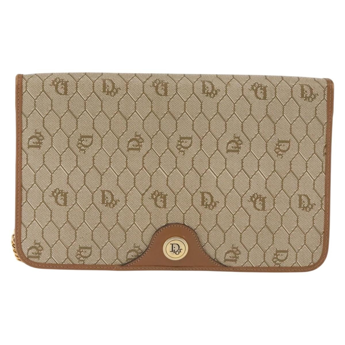 Christian Dior Vintage Honeycomb Zip Coated Canvas Beige Canvas Shoulder Bag Bag (Pre-Owned)