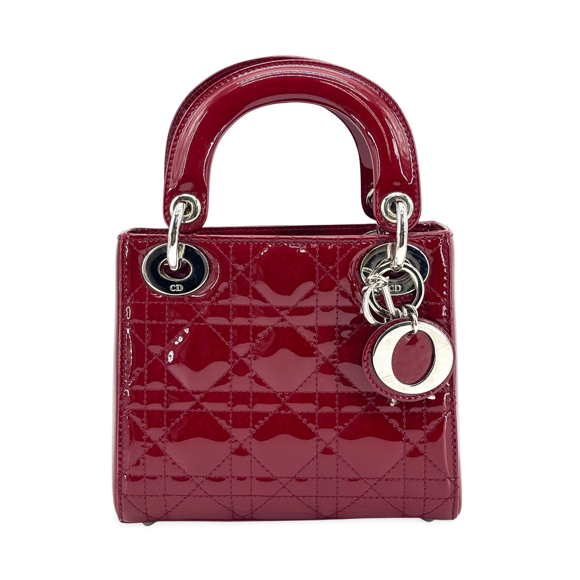 Christian Dior Lady Dior Patent Red Patent_Leather Handbag (Pre-Owned)