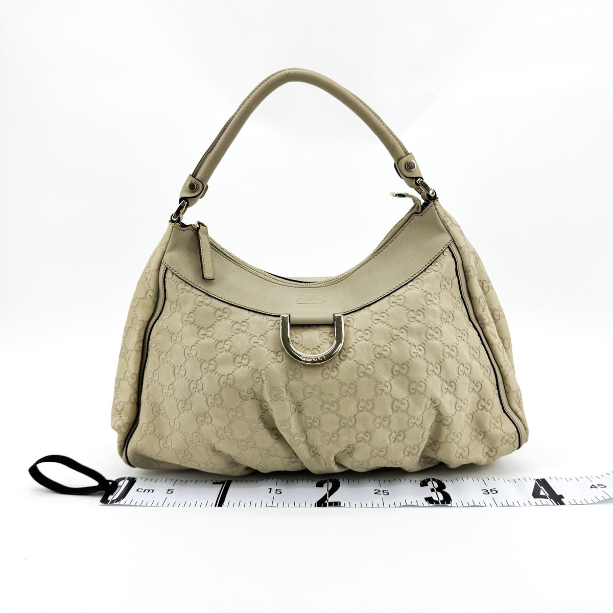Gucci D Gold Hobo Guccissima Leather Beige Leather Shoulder Bag Bag (Pre-Owned)