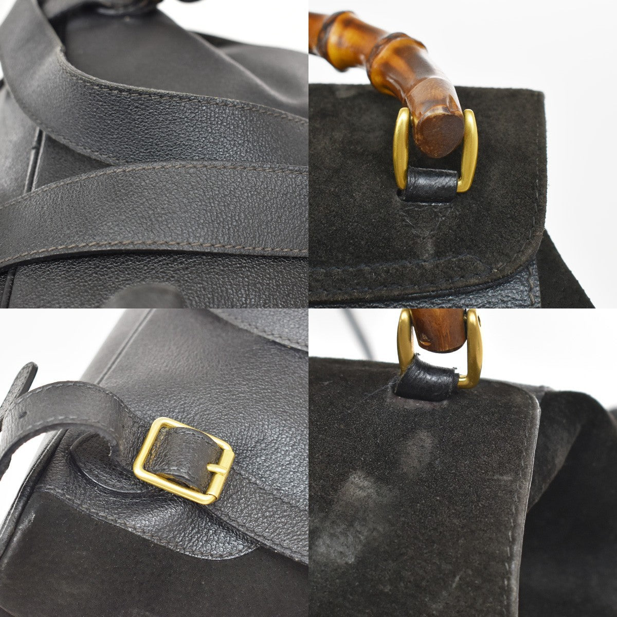 Gucci Vintage Bamboo Suede Black Suede Backpack Bag (Pre-Owned)