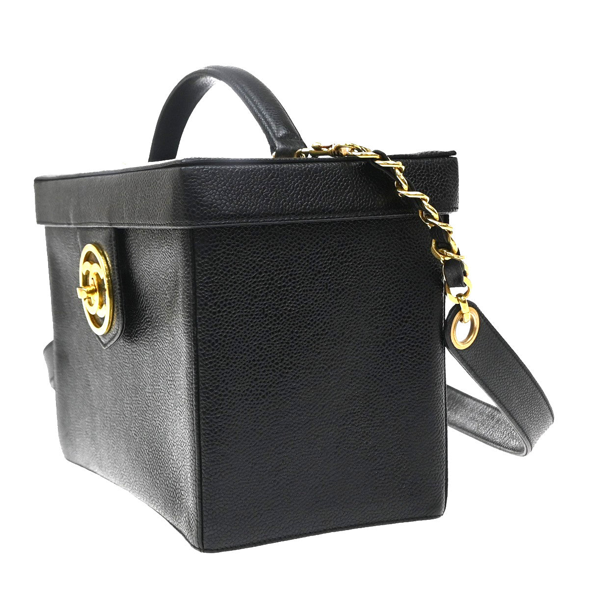 Chanel Vintage Vanity Case Calfskin Black Leather Handbag (Pre-Owned)