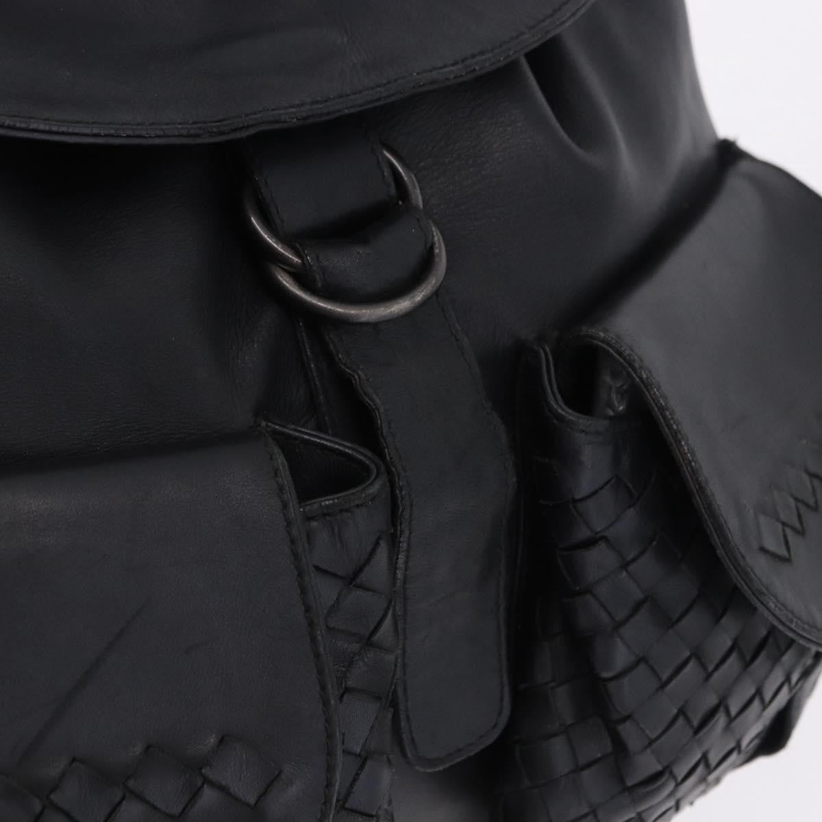 Bottega Veneta Intrecciato Leather Black Leather Backpack Bag (Pre-Owned)