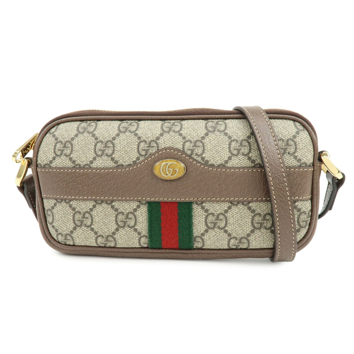 Gucci Ophidia Gg Coated Canvas Brown Leather Crossbody Bag Bag (Pre-Owned)