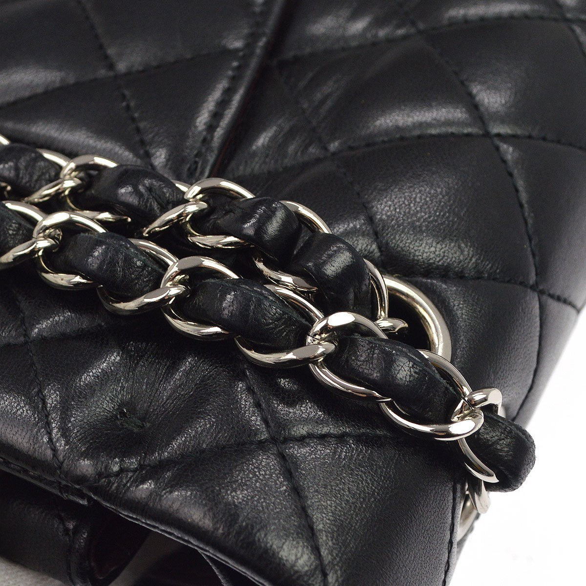 Chanel Classic Timeless Double Flap Quilted Lambskin Black Leather Handbag (Pre-Owned)