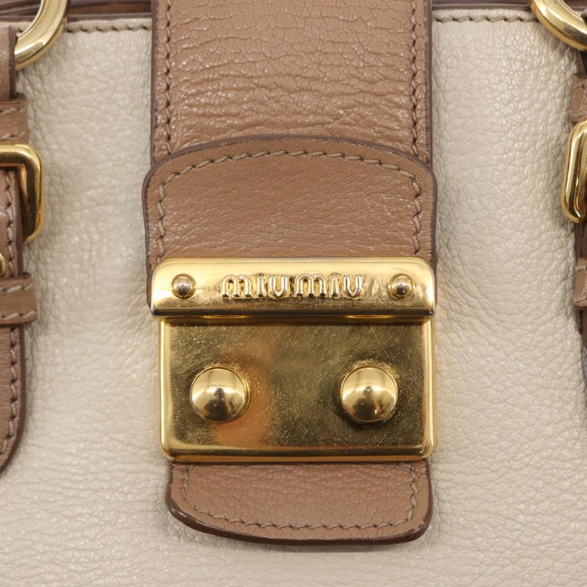 Miu Miu Madras Convertible Lock Tote Leather Beige Leather Handbag (Pre-Owned)