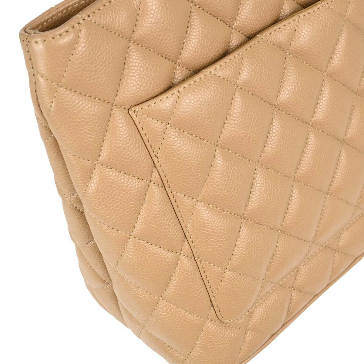 Chanel Medallion Quilted Caviar Beige Leather Tote Bag Bag (Pre-Owned)