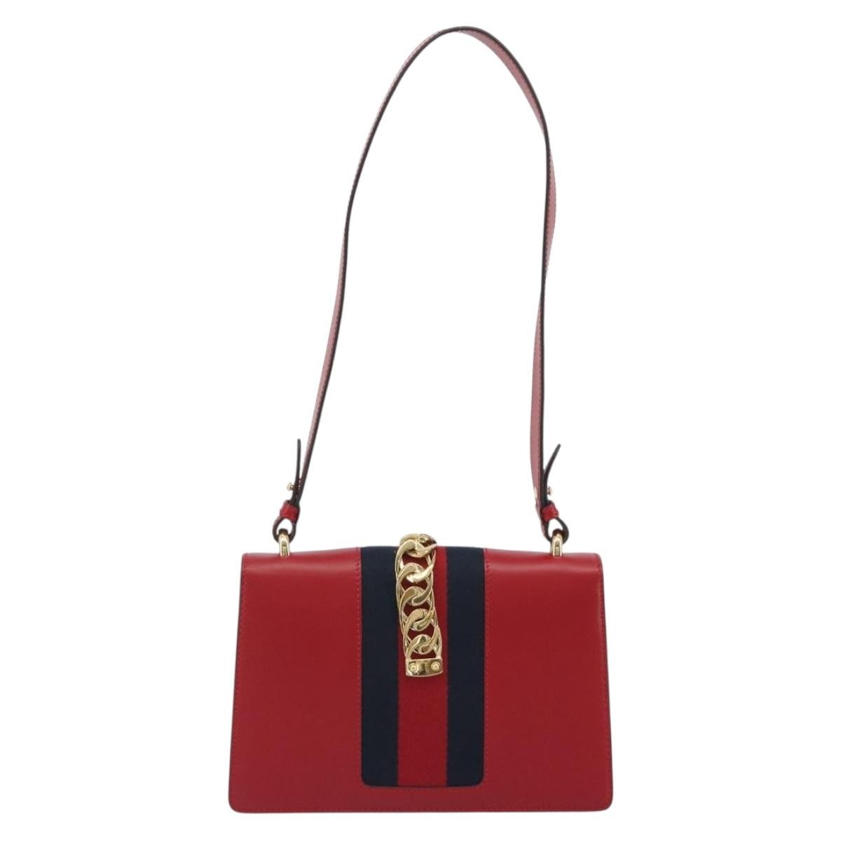 Gucci Sylvie Leather Red Leather Shoulder Bag Bag (Pre-Owned)