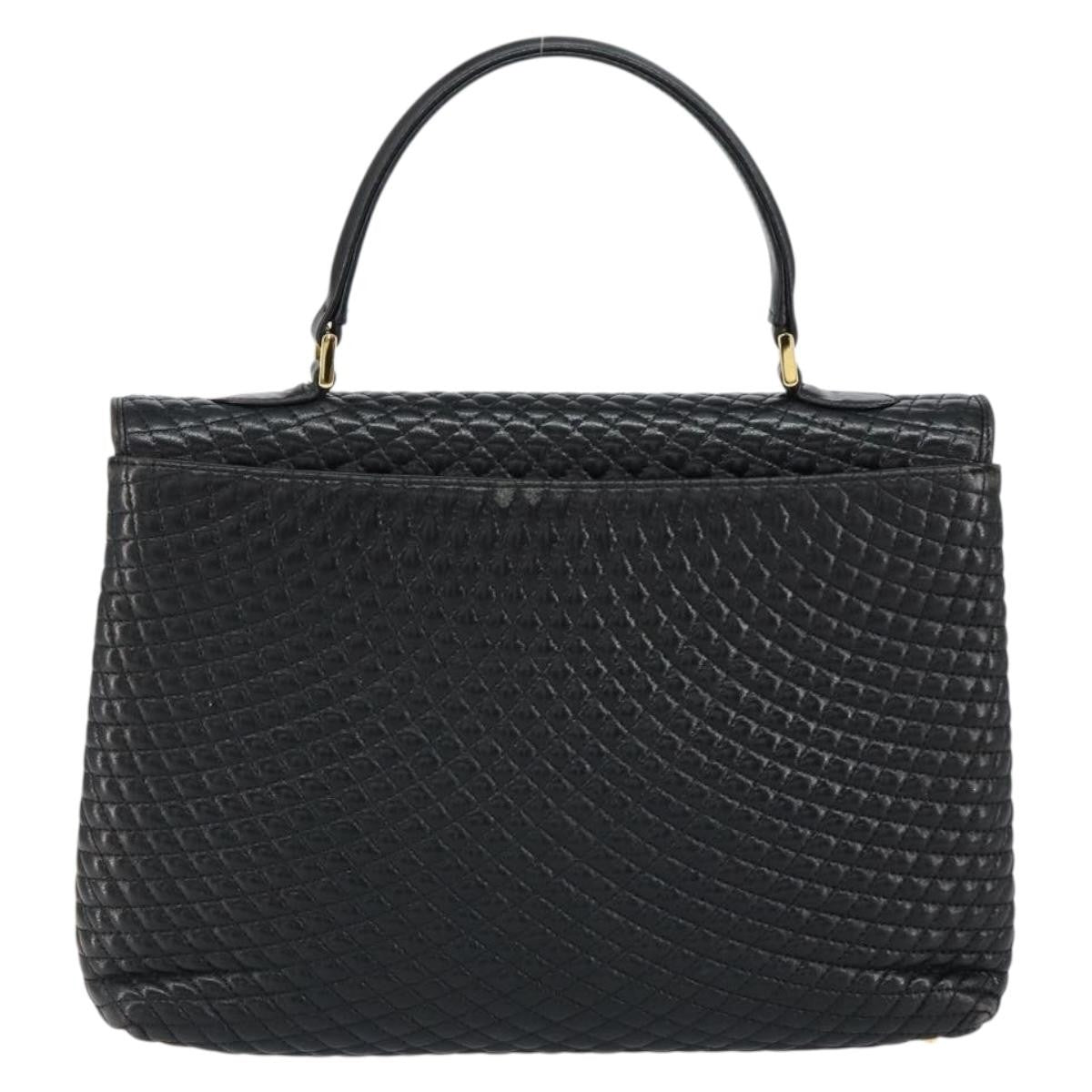 Bally Vintage Quilted Leather Black Leather Handbag (Pre-Owned)