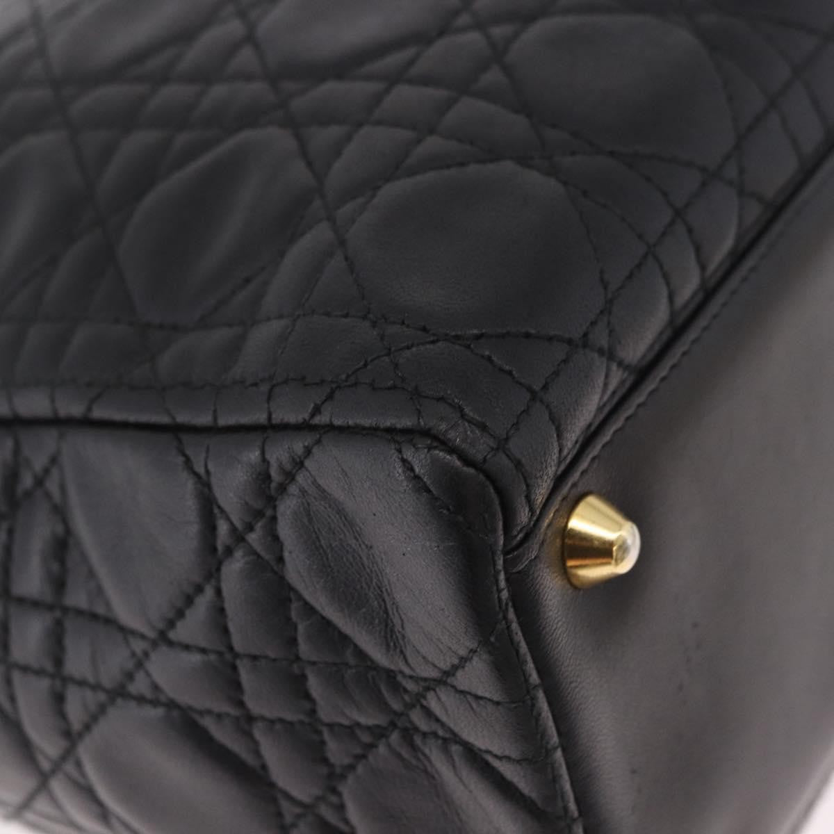 Christian Dior Vintage Lady Dior Leather Black Leather Handbag (Pre-Owned)