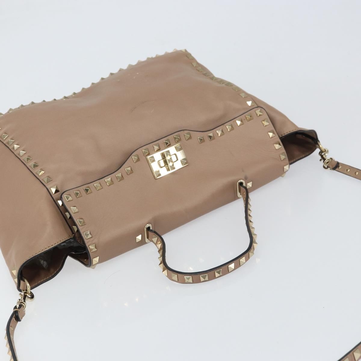 Valentino Garavani Rockstud Tote Soft Leather Beige Leather Tote Bag Bag (Pre-Owned)