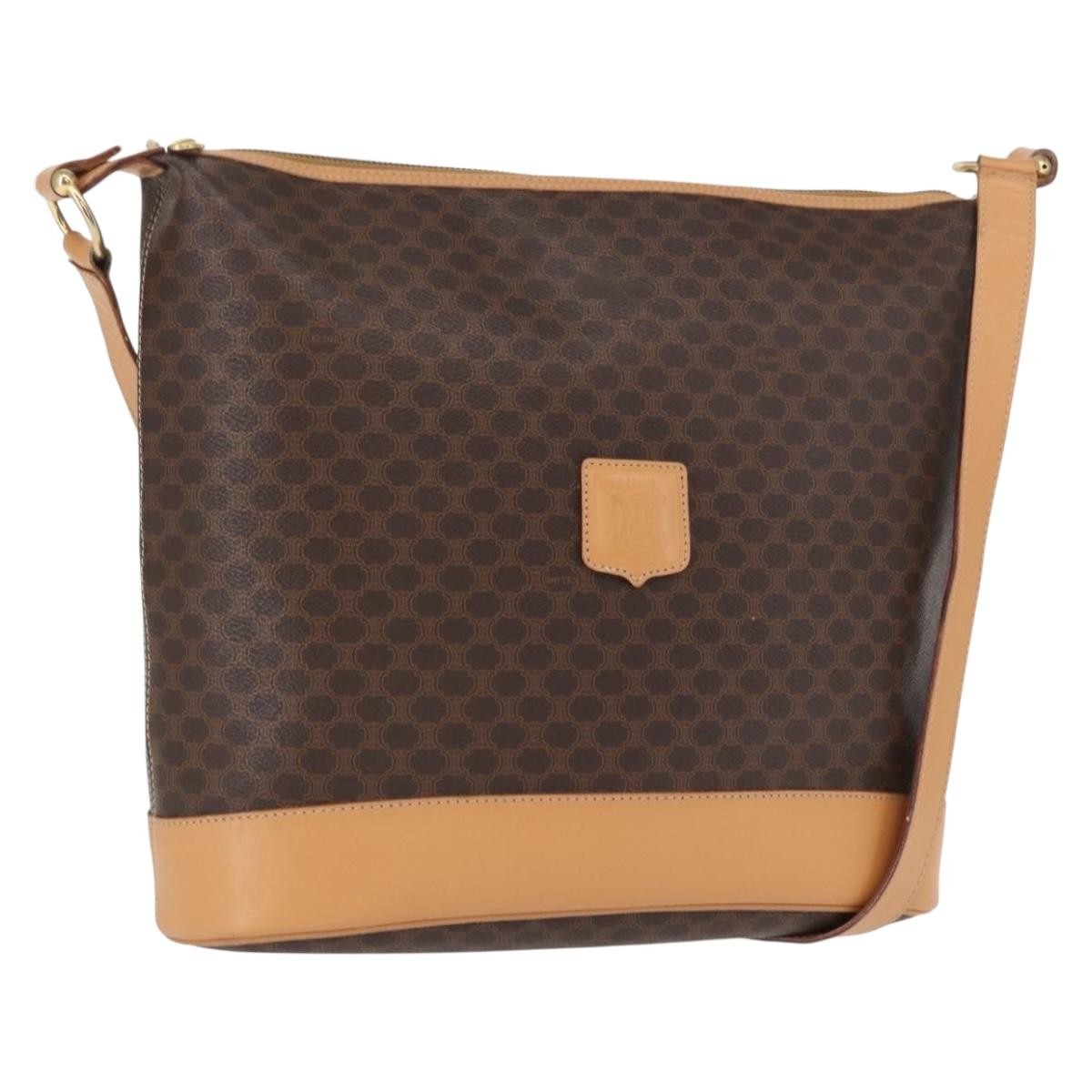 Celine Vintage Macadam Canvas And Leather Brown Canvas Shoulder Bag Bag (Pre-Owned)