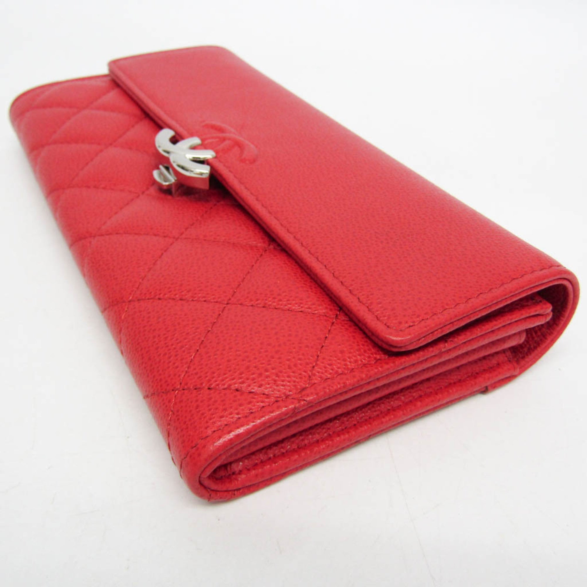 Chanel Cc Box Gusset Flap Quilted Calfskin Red Leather Wallets Accessory (Pre-Owned)
