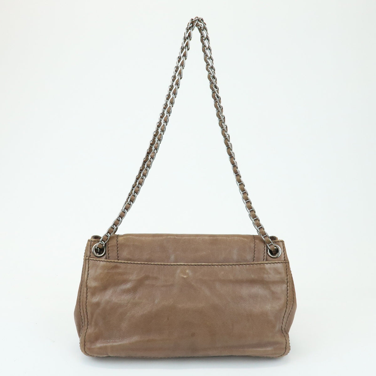 Prada Chain Flap Leather Brown Leather Shoulder Bag Bag (Pre-Owned)