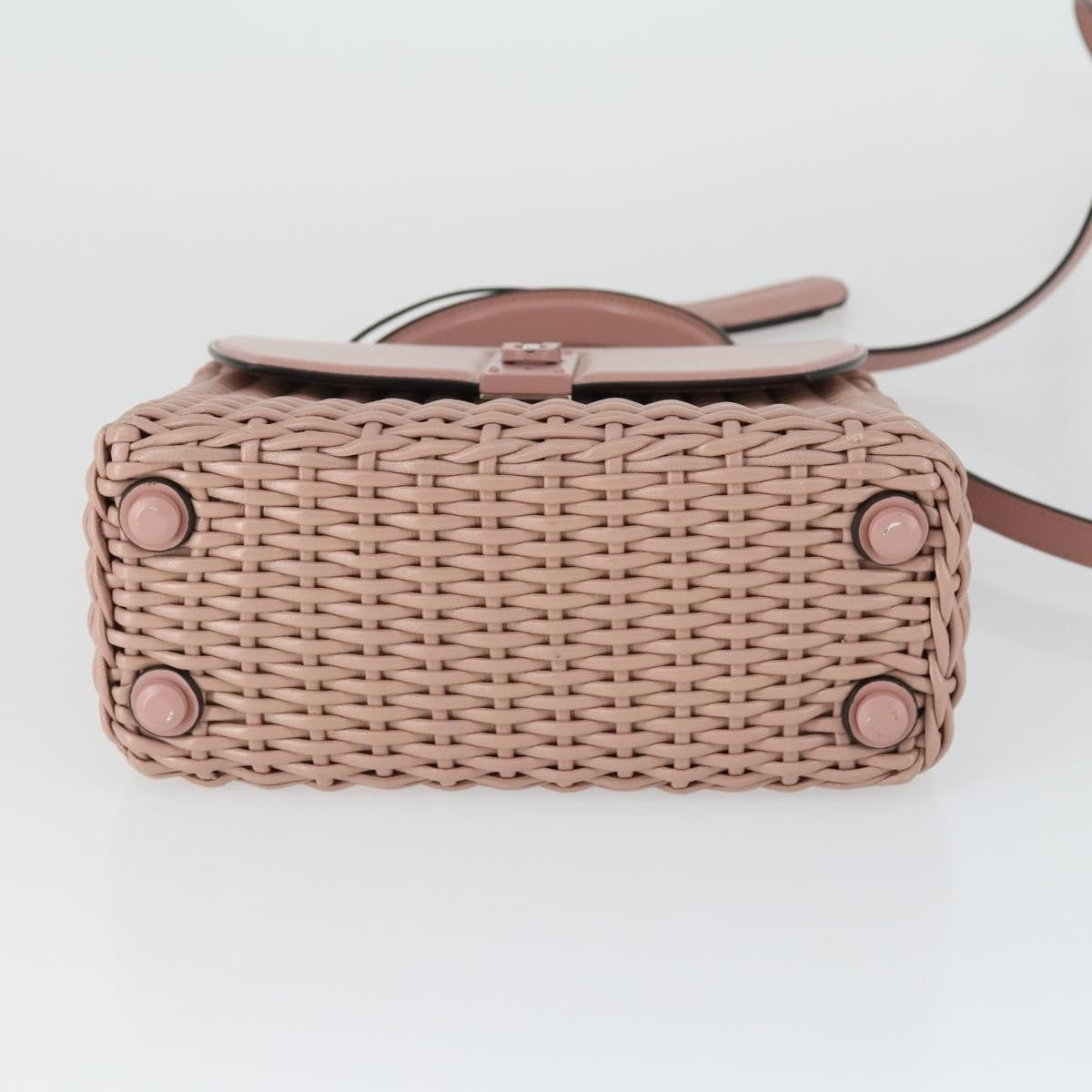 Salvatore Ferragamo Boxyz Top Handle Woven Leather Pink Leather Handbag (Pre-Owned)