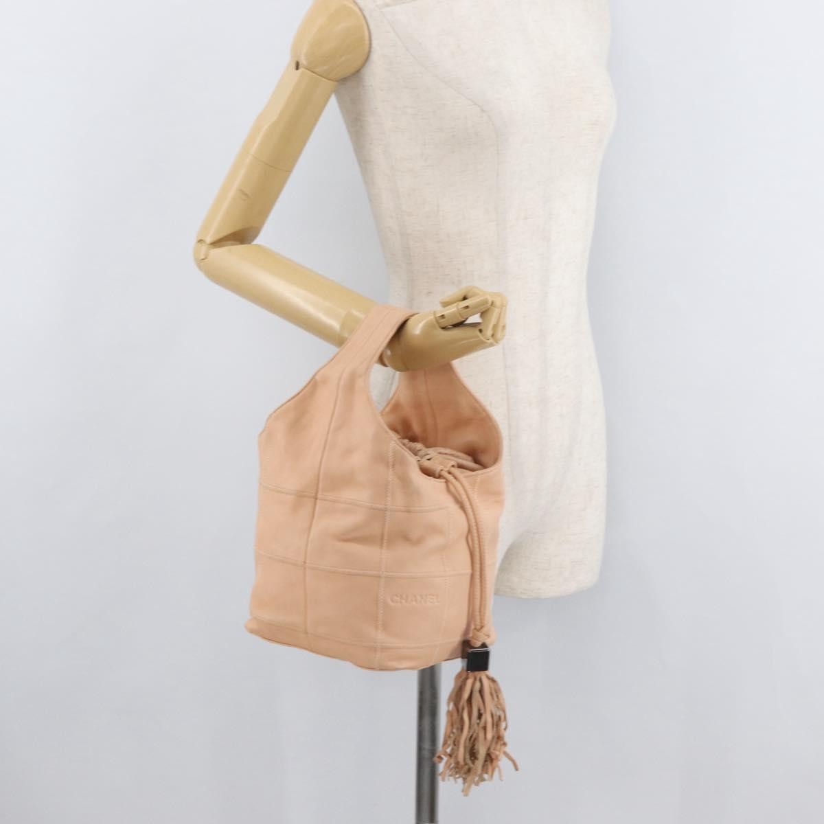Chanel Square Stitch Tassel Hobo Quilted Leather Pink Leather Handbag (Pre-Owned)