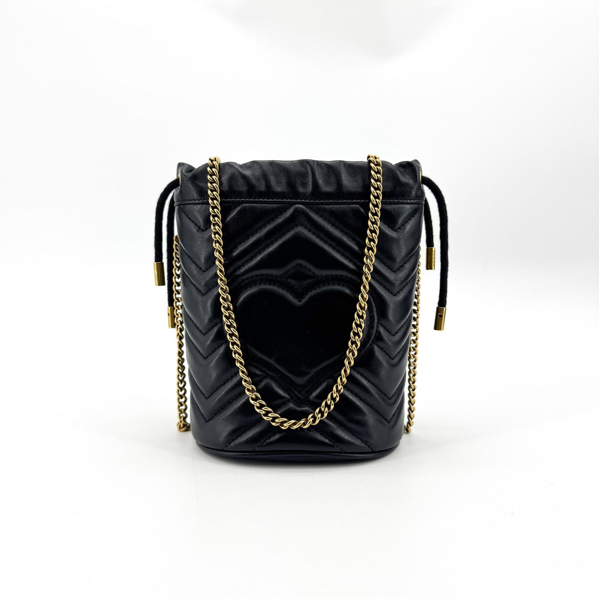 Gucci Gg Marmont Bucket Matelasse Leather Black Leather Handbag (Pre-Owned)
