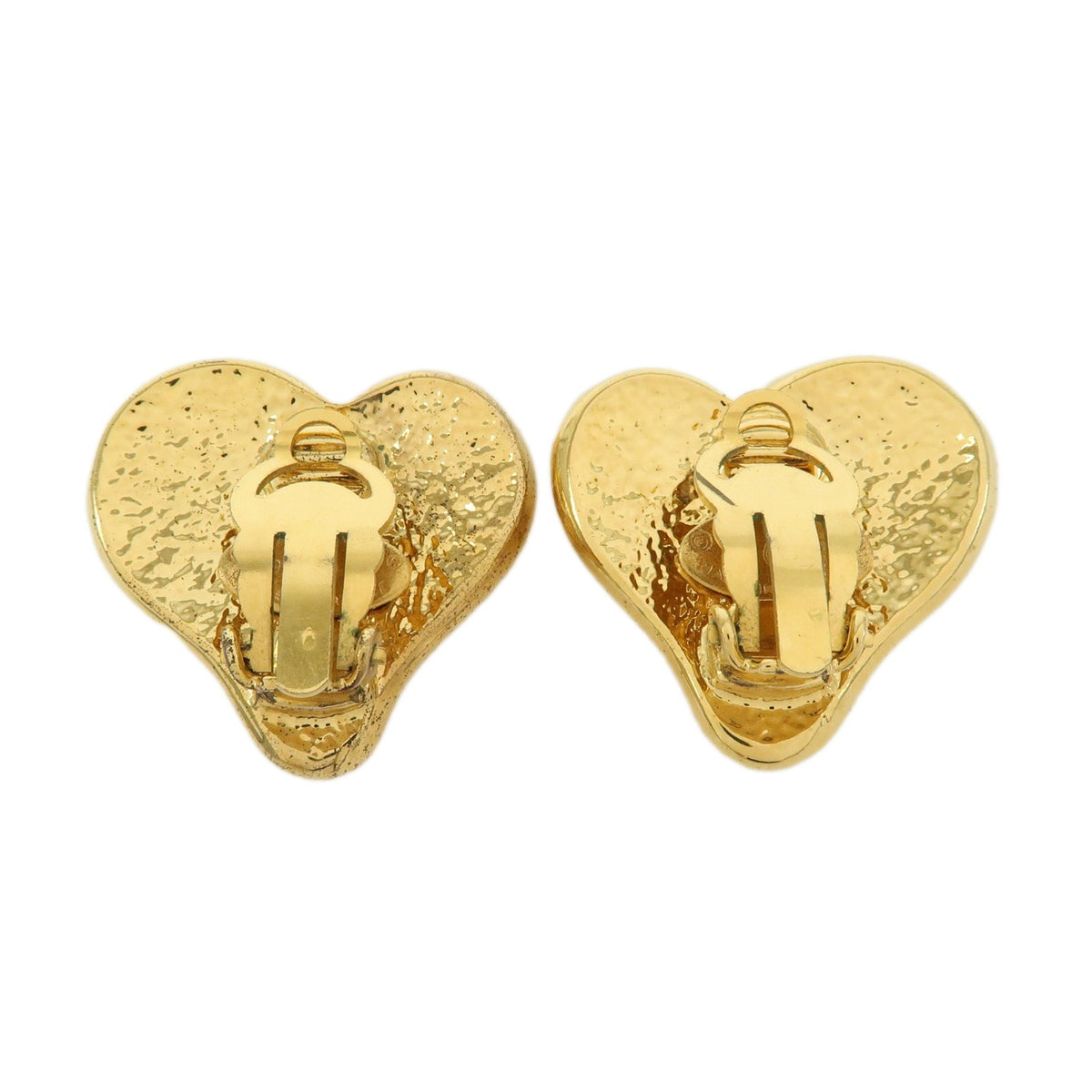 Chanel Vintage Cc Heart Clip-On Metal Gold Gold_Plated Earrings Jewelry (Pre-Owned)