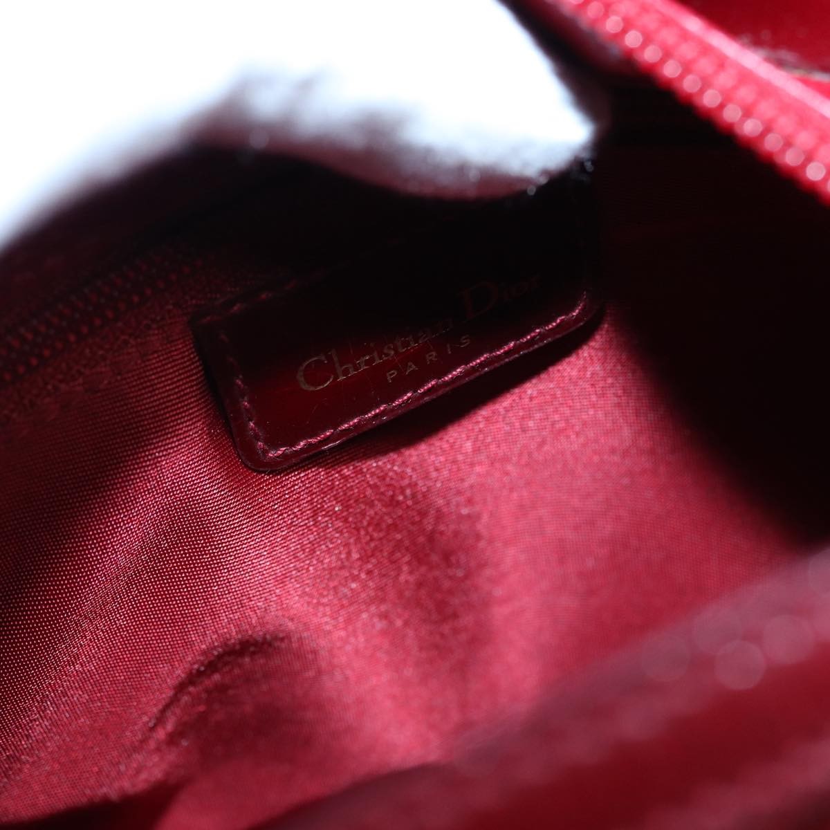 Christian Dior Lady Dior Zip Pochette Cannage Quilt Lambskin Red Leather Bag (Pre-Owned)