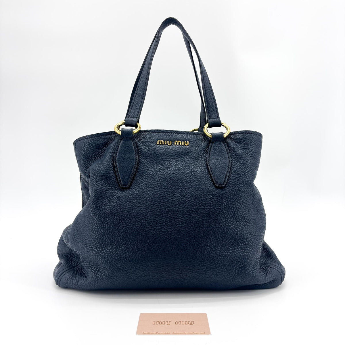 Miu Miu Phenix Convertible Leather Navy Leather Tote Bag Bag (Pre-Owned)