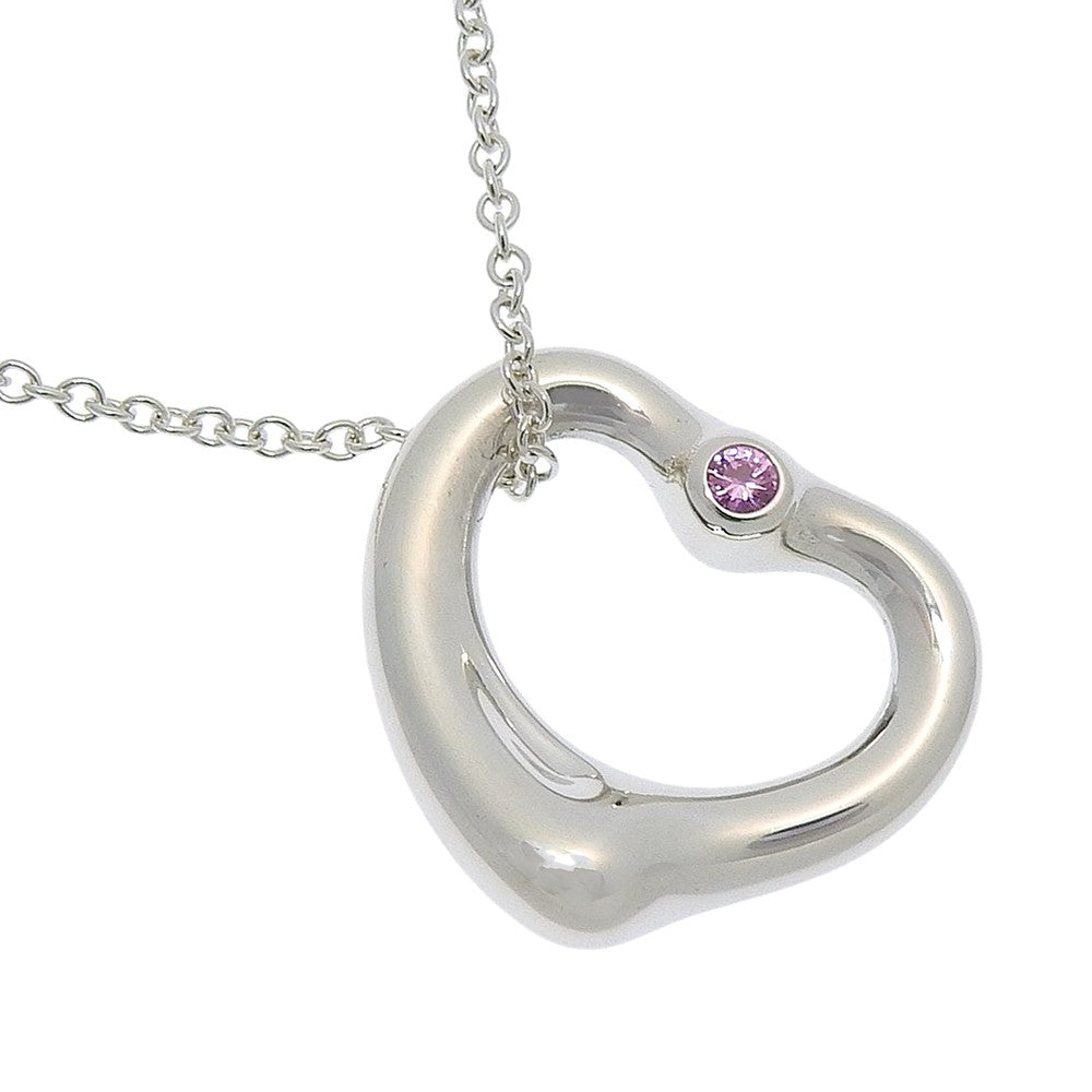 Tiffany & Co. Elsa Peretti Open Heart Pendant Sterling Silver With Pink Sapphire Silver Silver Necklace Jewelry (Pre-Owned)