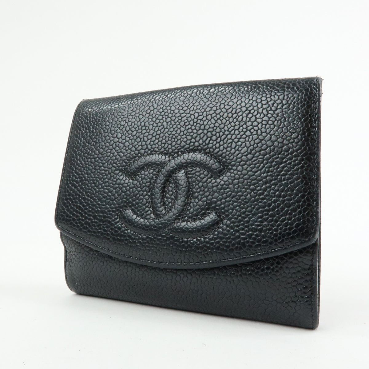 Chanel Vintage Timeless Bifold Caviar Black Leather Wallets Accessory (Pre-Owned)