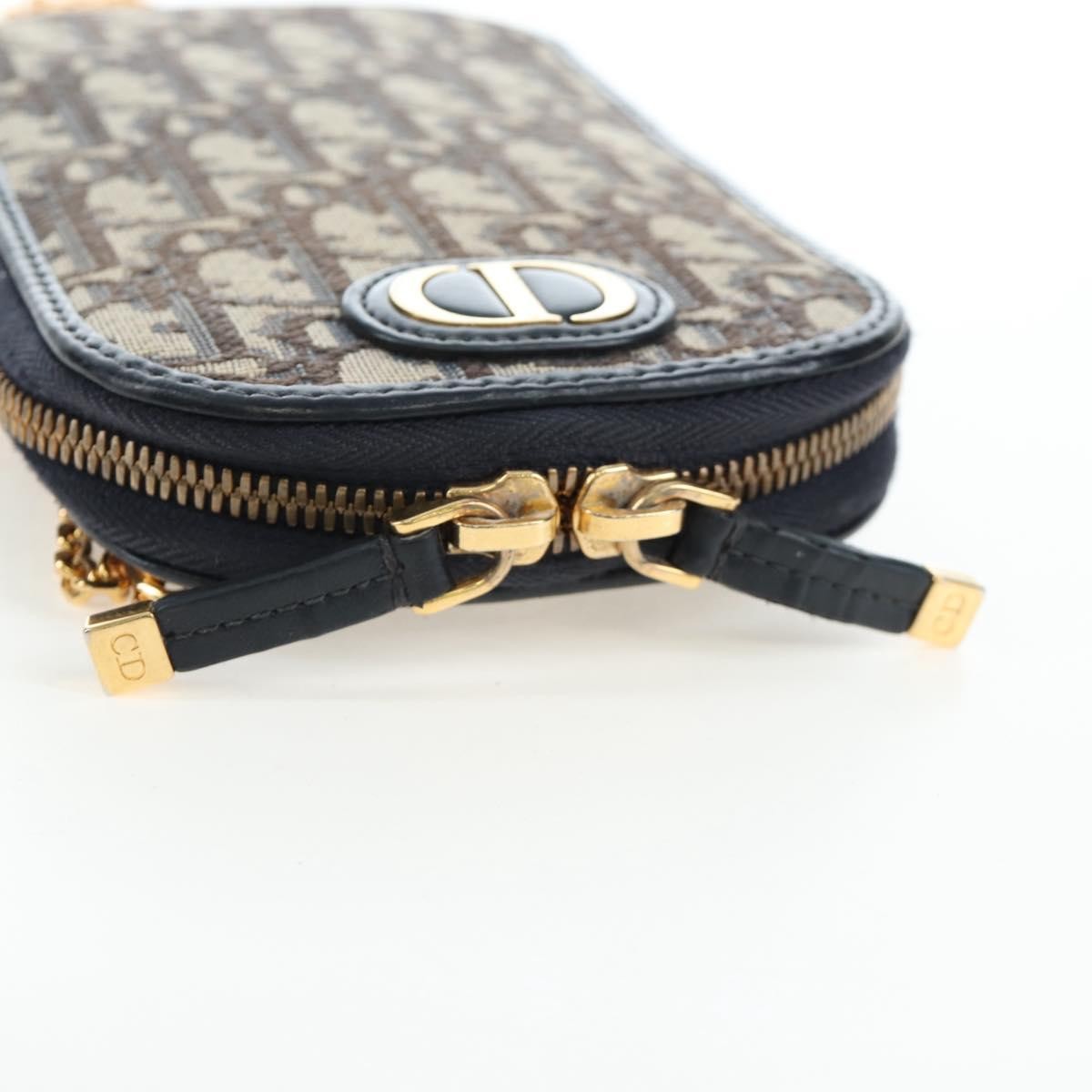 Christian Dior 30 Montaigne Phone Holder On Chain Oblique Canvas Navy Canvas Crossbody Bag Bag (Pre-Owned)