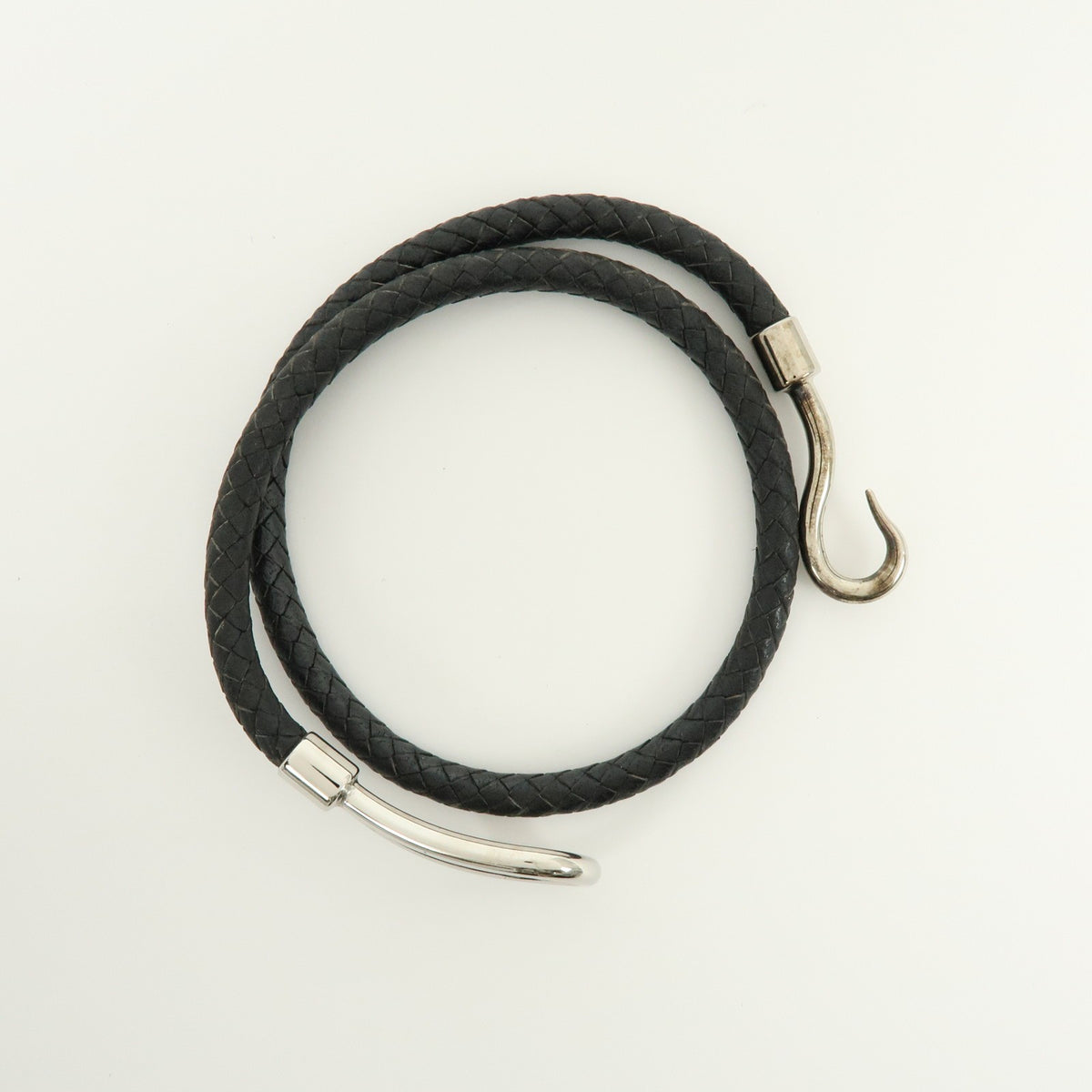Hermes Jumbo Hook Double Tour Leather And Metal Black Leather Bracelet Jewelry (Pre-Owned)