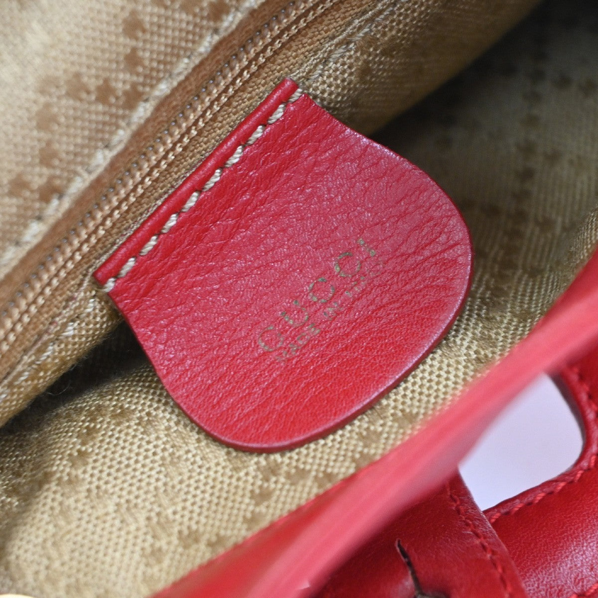 Gucci Vintage Bamboo Leather Red Leather Backpack Bag (Pre-Owned)
