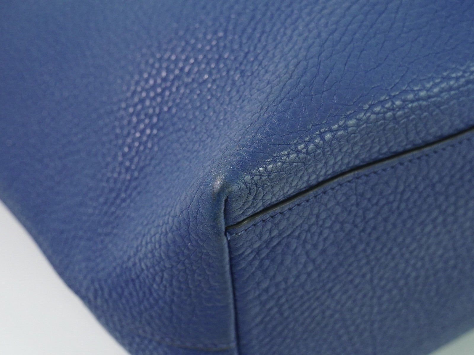 Prada Embossed Logo Open Tote Leather Blue Leather Tote Bag Bag (Pre-Owned)