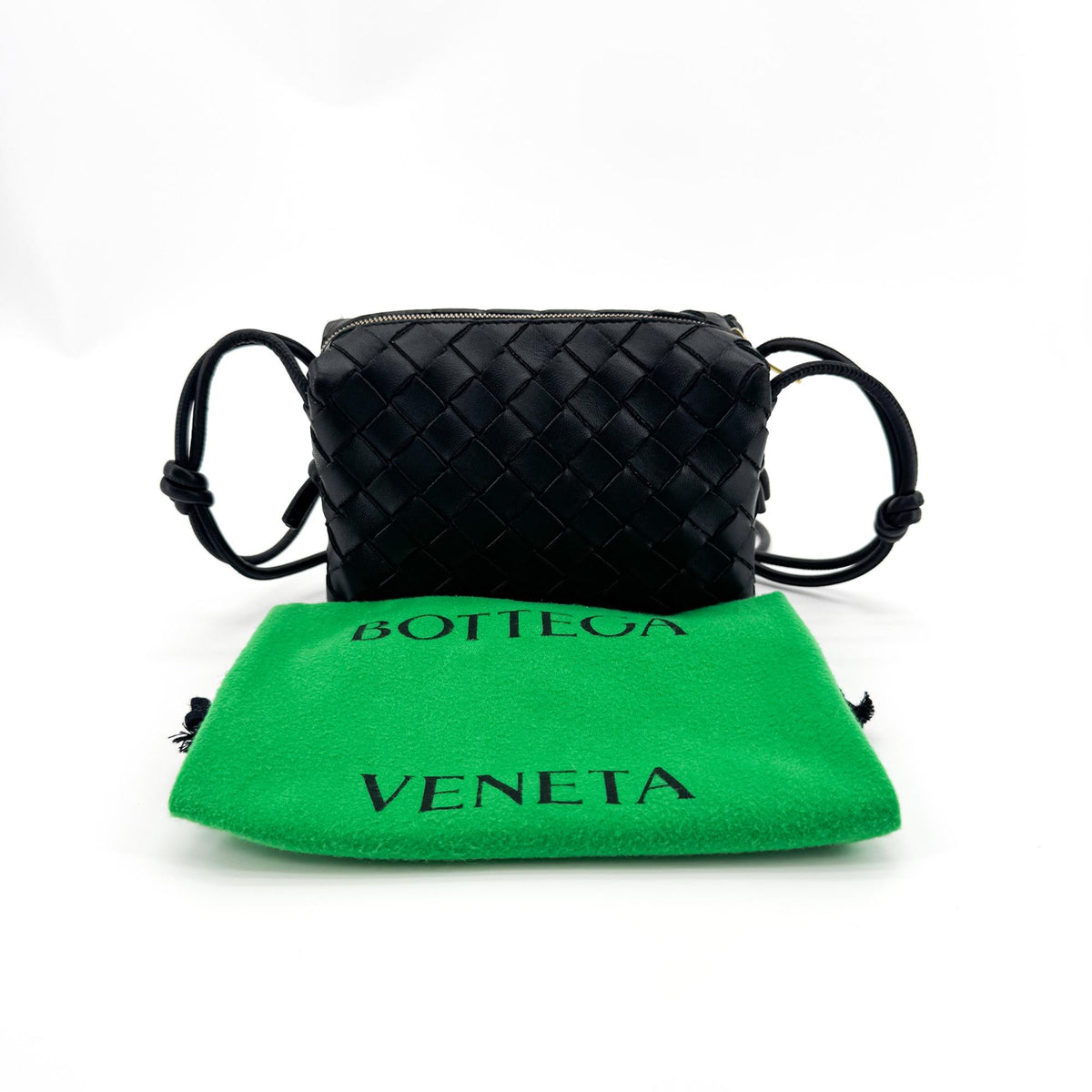 Bottega Veneta Loop Intrecciato Nappa Black Leather Crossbody Bag Bag (Pre-Owned)