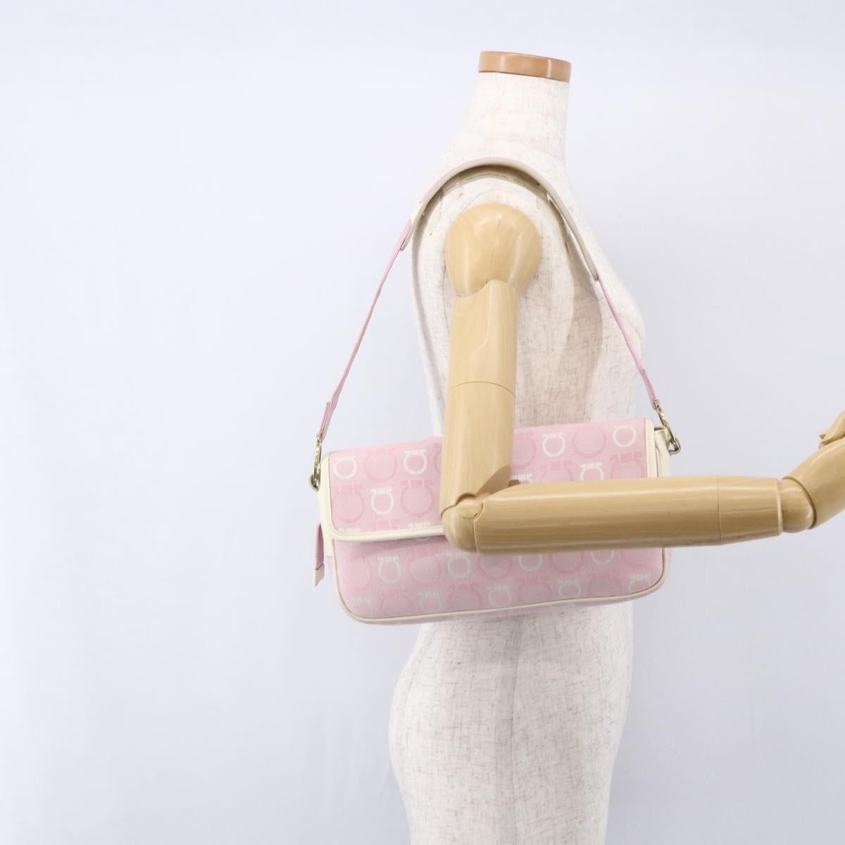 Salvatore Ferragamo Gancini Canvas Pink Canvas Shoulder Bag Bag (Pre-Owned)