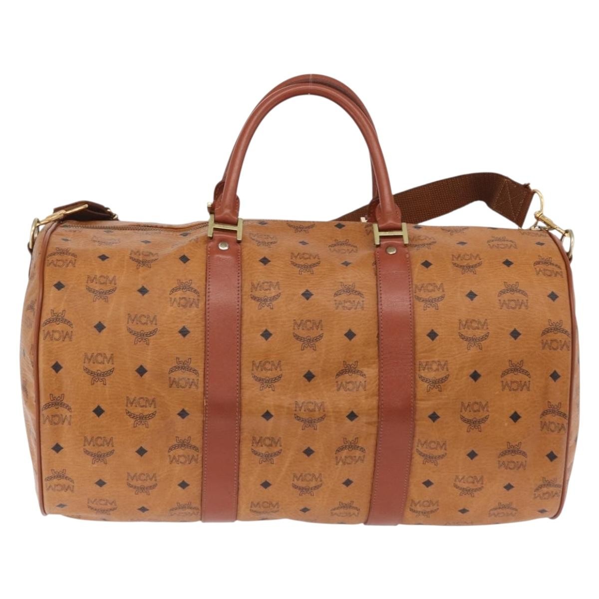 MCM Vicetos Logogram Boston Brown Leather Travel Bag Bag (Pre-Owned)