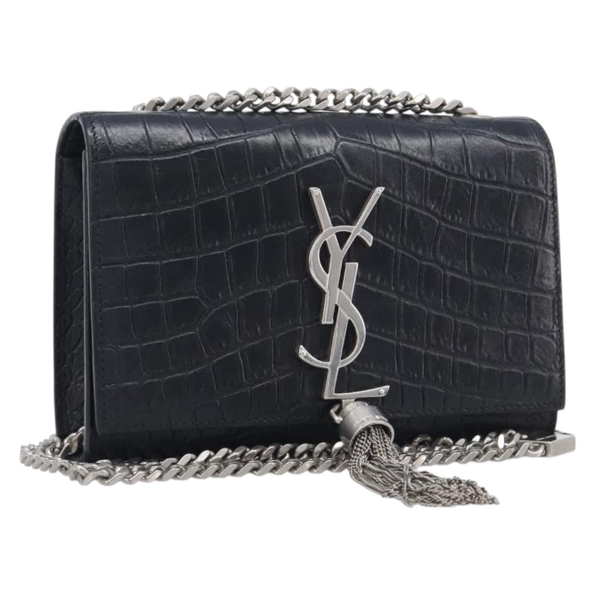 Saint Laurent Classic Monogram Tassel Chain Crocodile Embossed Leather Black Leather Crossbody Bag Bag (Pre-Owned)