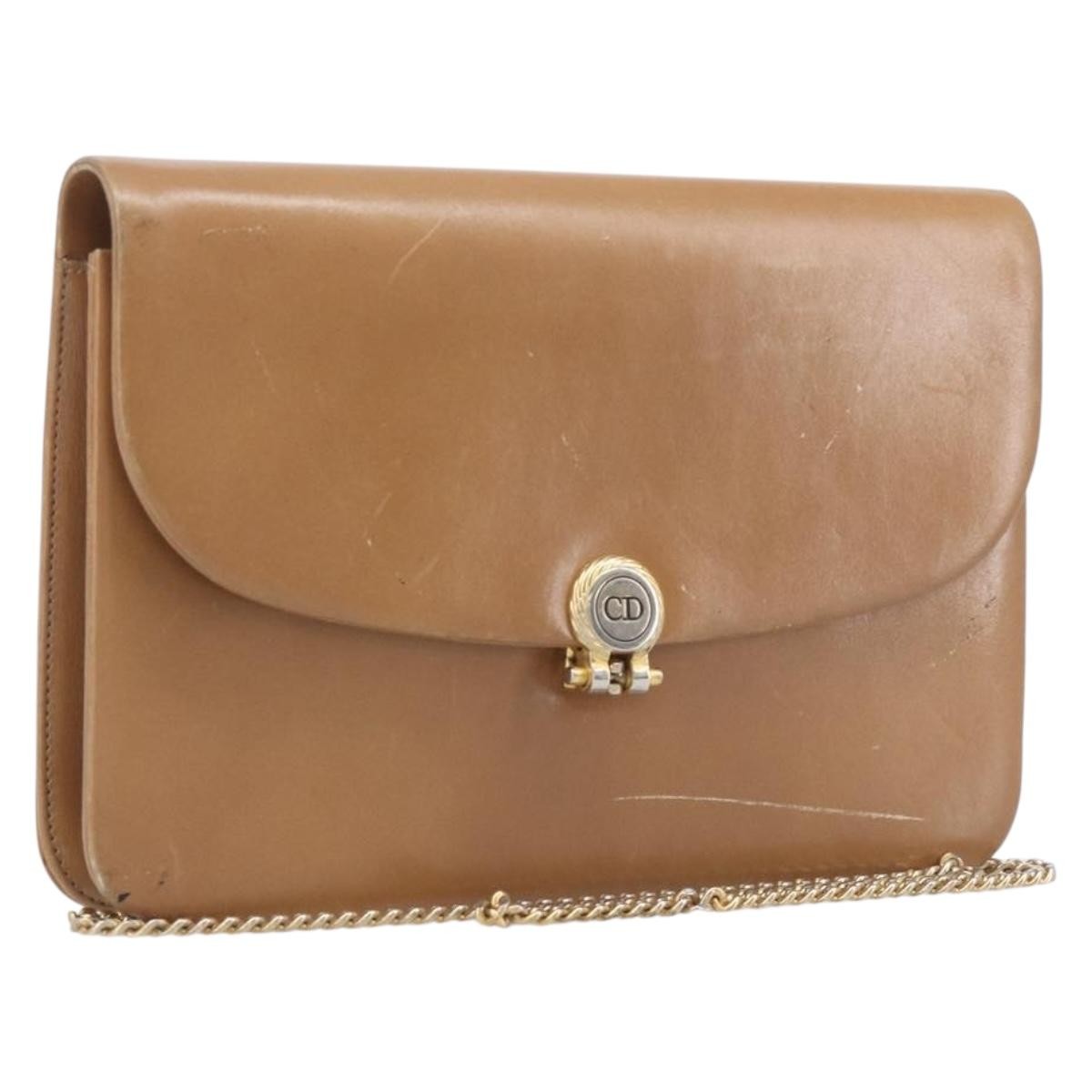 Christian Dior Vintage Cd Chain Flap Leather Beige Leather Shoulder Bag Bag (Pre-Owned)