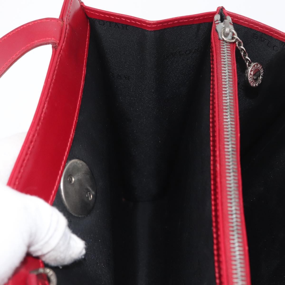 Bvlgari Top Handle Leather Red Leather Handbag (Pre-Owned)
