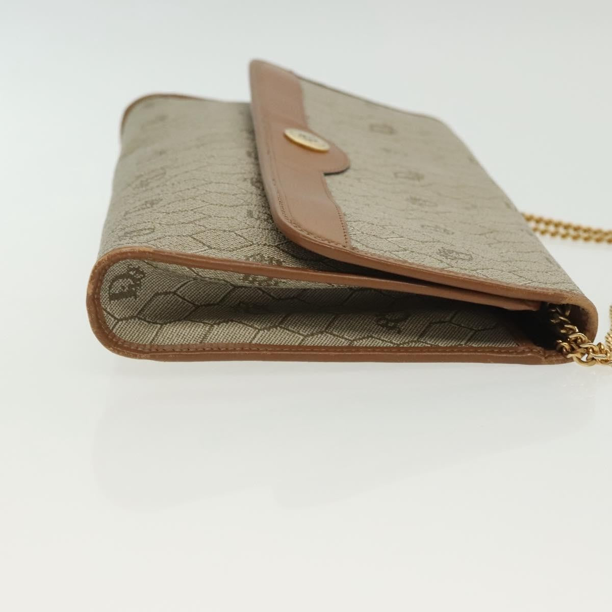 Christian Dior Vintage Honeycomb Chain Canvas Beige Canvas Bag (Pre-Owned)