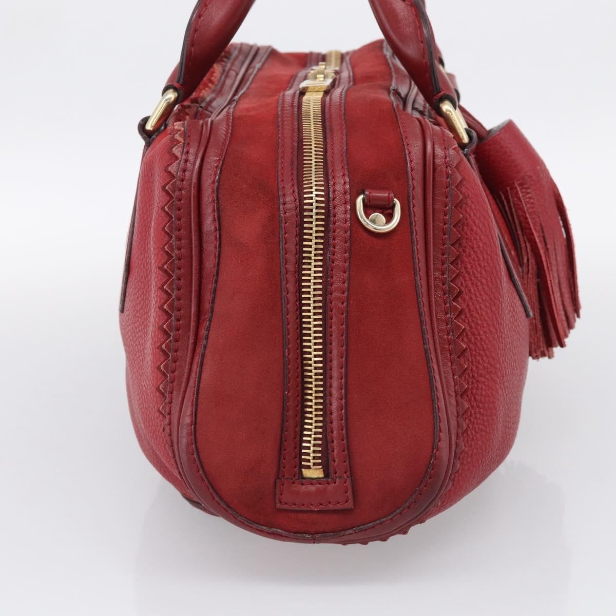 Burberry Hedwig Bowler Leather With Suede Red Leather Handbag (Pre-Owned)