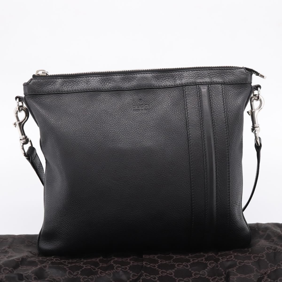Gucci Zip Messenger Leather With Striped Detail Black Leather Handbag (Pre-Owned)