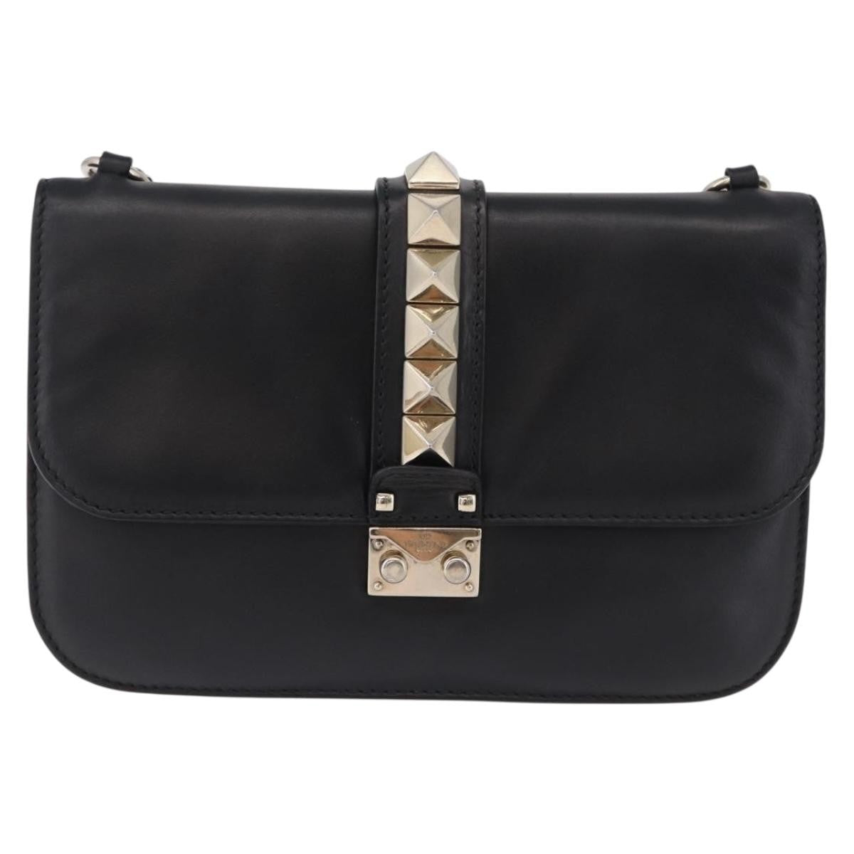 Valentino Garavani Glam Lock Leather Black Leather Shoulder Bag Bag (Pre-Owned)
