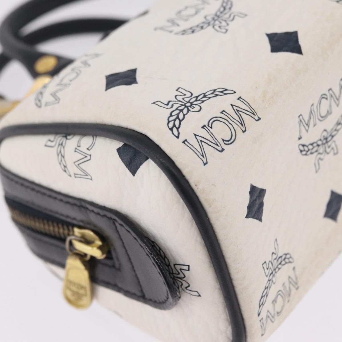 MCM Vicetos Logogram Boston White Canvas Travel Bag Bag (Pre-Owned)