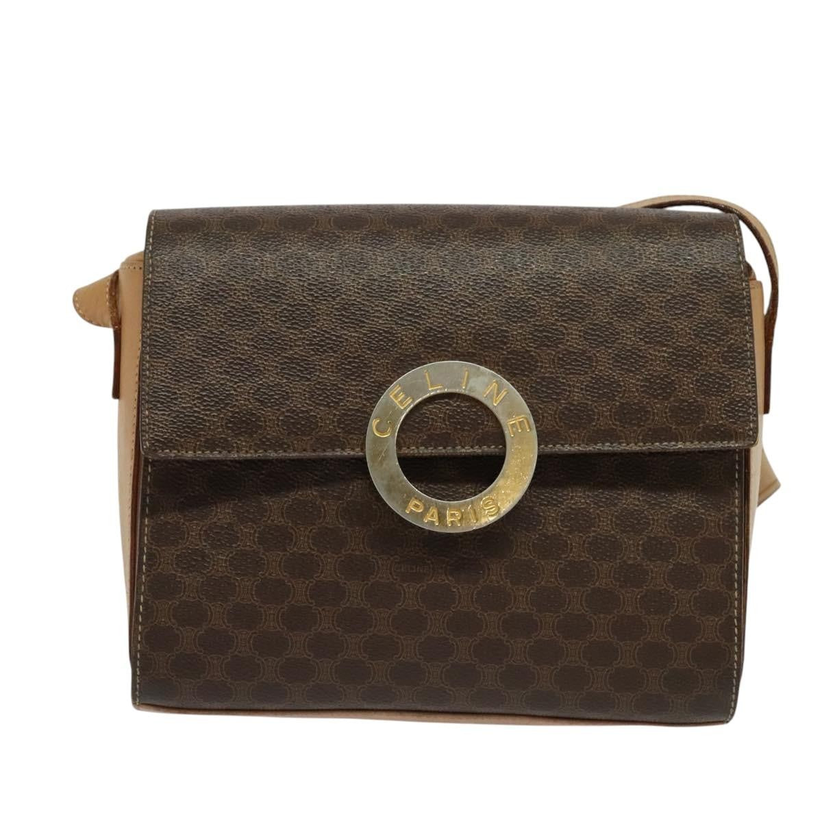 Celine Vintage Macadam Circle Logo Canvas And Leather Brown Canvas Shoulder Bag Bag (Pre-Owned)