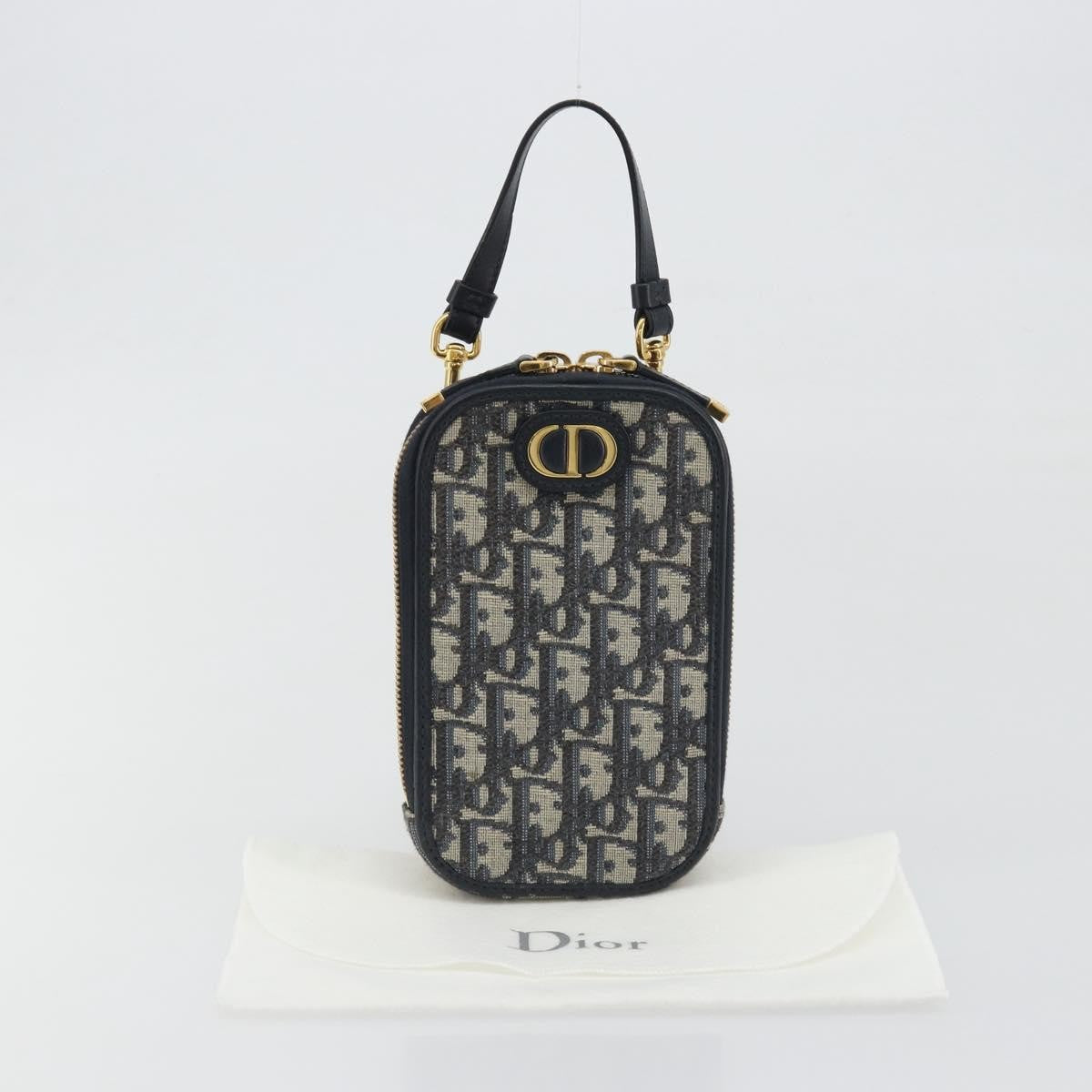 Christian Dior 30 Montaigne Phone Holder On Chain Oblique Canvas Navy Canvas Clutche & Pouche Bag (Pre-Owned)