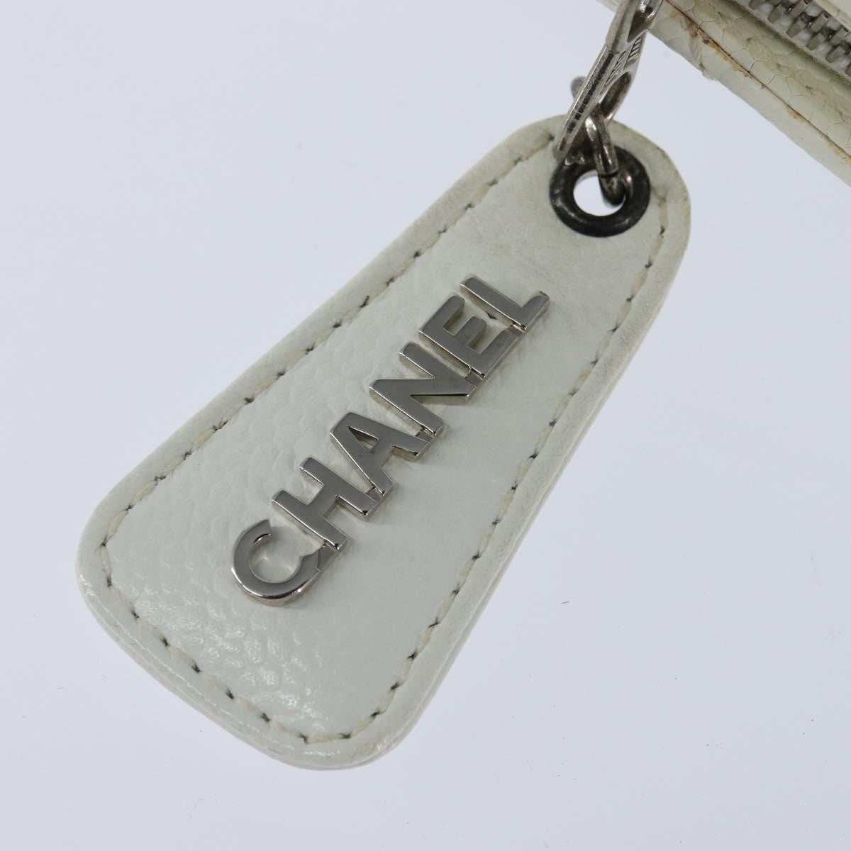 Chanel Vintage Cc Zip Around Bowler Quilted Caviar White Leather Tote Bag Bag (Pre-Owned)