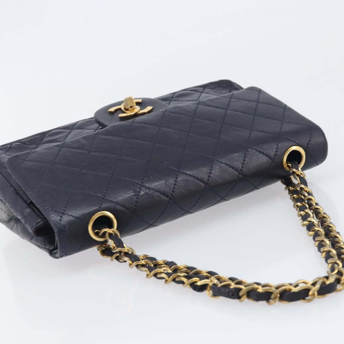 Chanel Timeless - Classic Double Flap Quilted Lambskin Navy Leather Handbag (Pre-Owned)