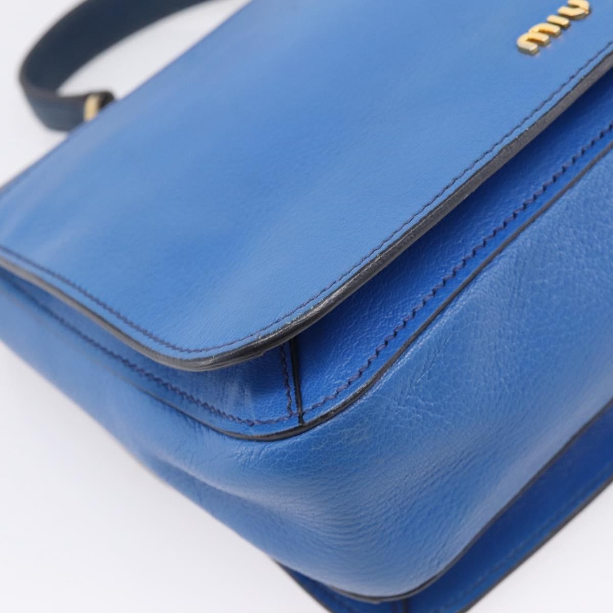 Miu Miu Madras Top Handle Leather Navy Leather Handbag (Pre-Owned)