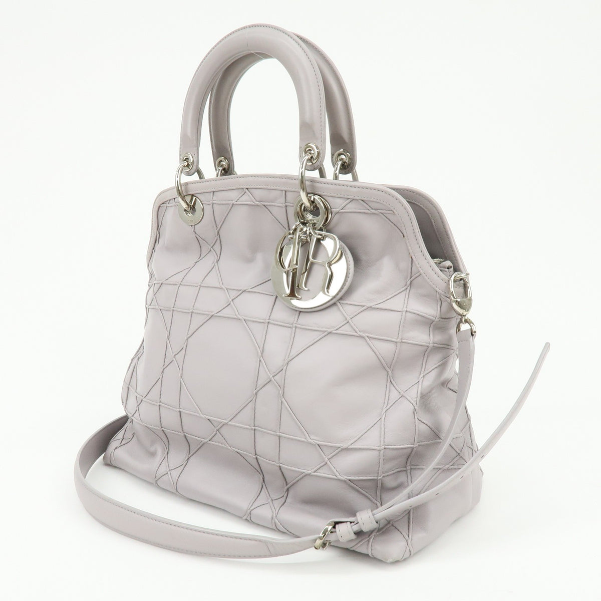 Christian Dior Granville Satchel Cannage Quilt Leather Purple Leather Handbag (Pre-Owned)